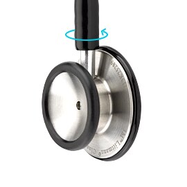 3M Littmann Classic III-stetoskop med cyan pil som angir rotering av bryststykket.
