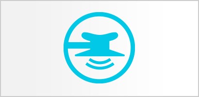 Sirkelformet cyan ikon med den flytende membranen til et Littmann-stetoskop.
