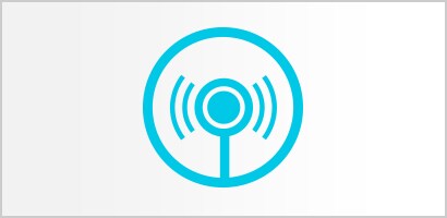 Sirkelformet cyan ikon med bryststykket til et Littmann-stetoskop og lydbølger.
